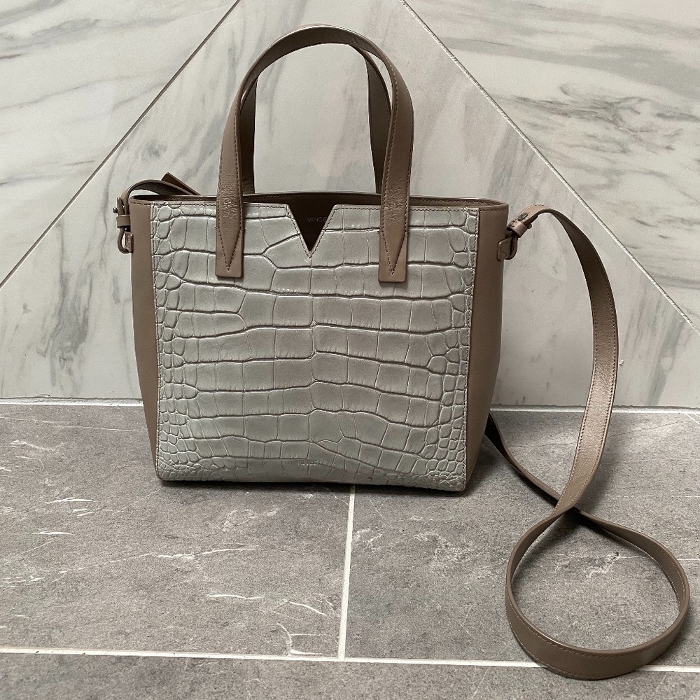 Vince Women Croc‎ Embossed Leather Baby "V" Tote